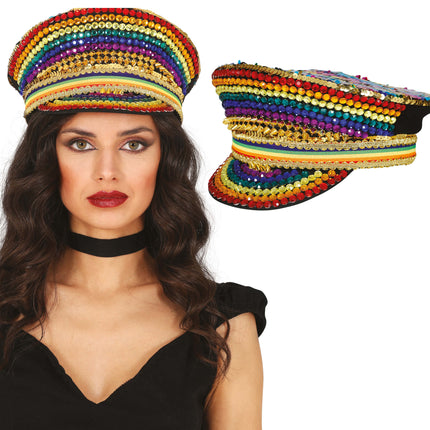 Gorra arcoíris con purpurina