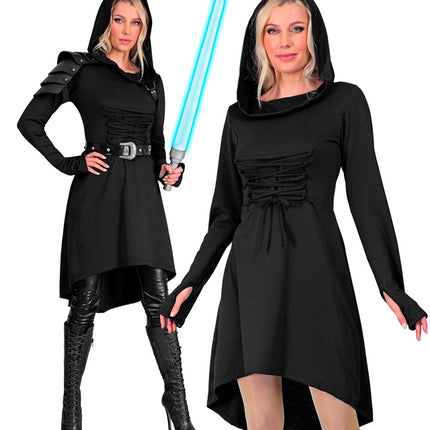 Vestido gótico medieval negro con capucha