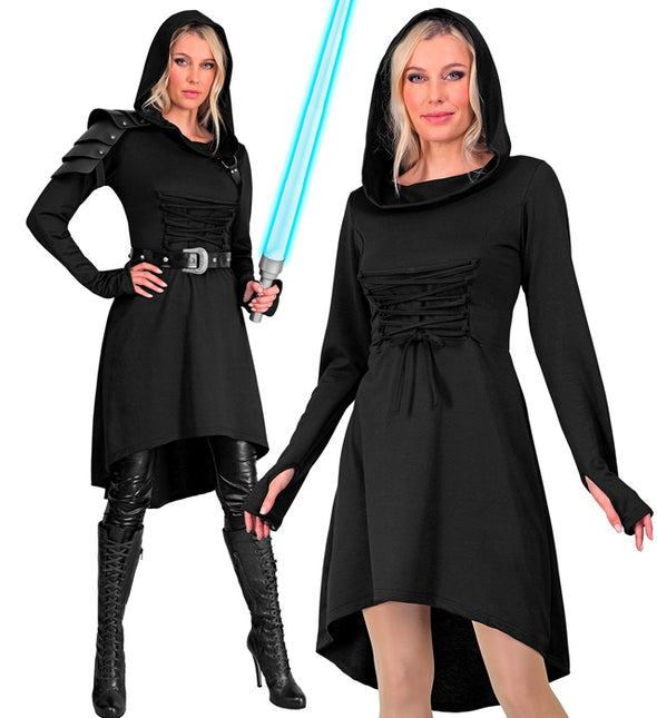 Vestido gótico medieval negro con capucha