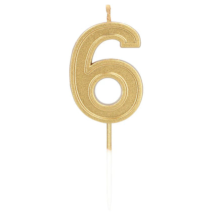 Vela Elegant «6» dorada con palito (3 x 4,2 x 0,7 cm)