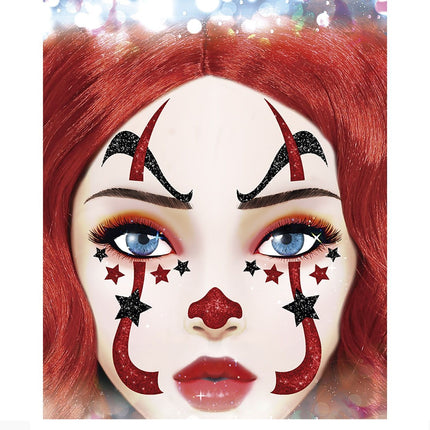 Pegatinas Cara Halloween Payaso Purpurina 20cm