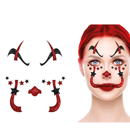 Pegatinas Cara Halloween Payaso Purpurina 20cm