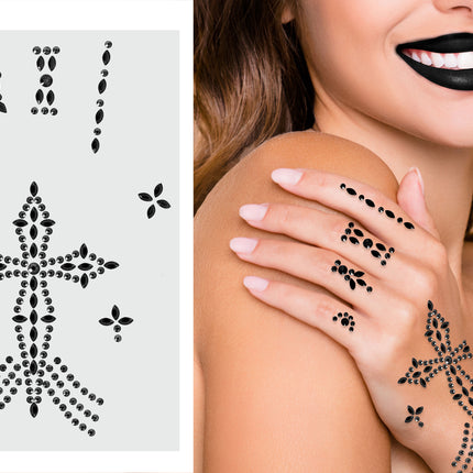 Pegatinas Mano Negra Rhinestone Cruz