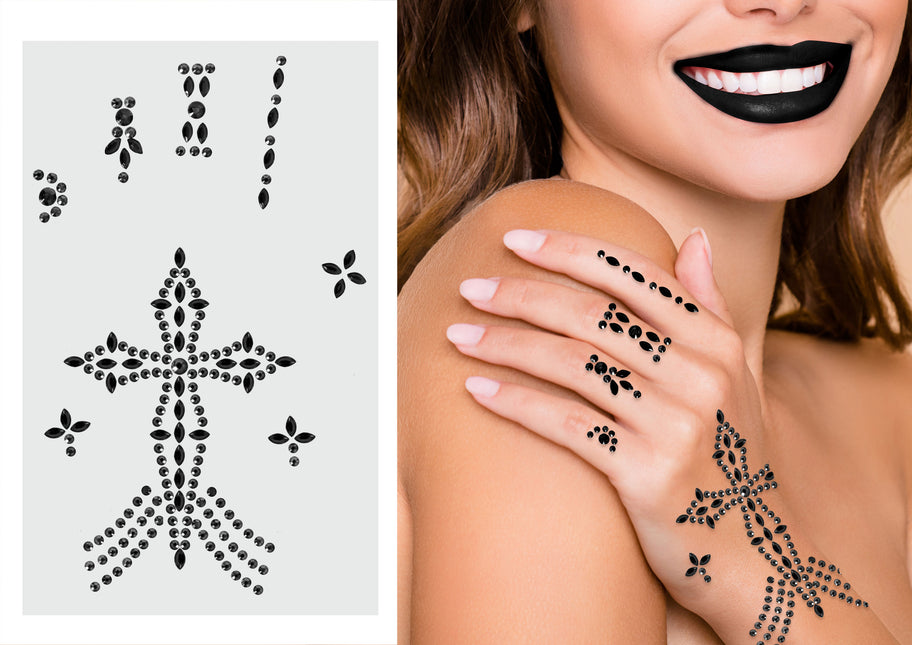 Pegatinas Mano Negra Rhinestone Cruz