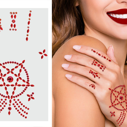 Pegatinas Mano Roja Rhinestone Símbolo de Satán