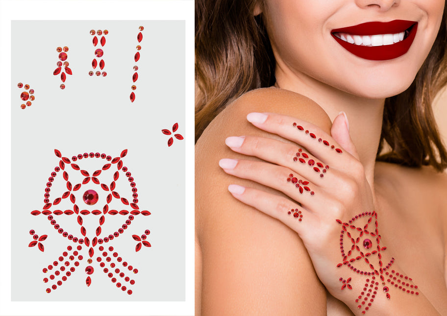 Pegatinas Mano Roja Rhinestone Símbolo de Satán