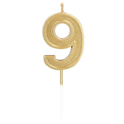 Vela Elegant «9» dorada con palito (3 x 4,2 x 0,7 cm)
