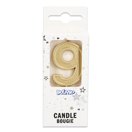 Vela Elegant «9» dorada con palito (3 x 4,2 x 0,7 cm)