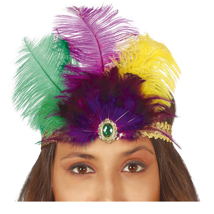 Diadema de plumas dorada