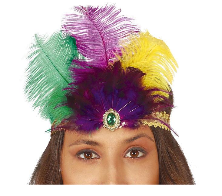 Diadema de plumas dorada