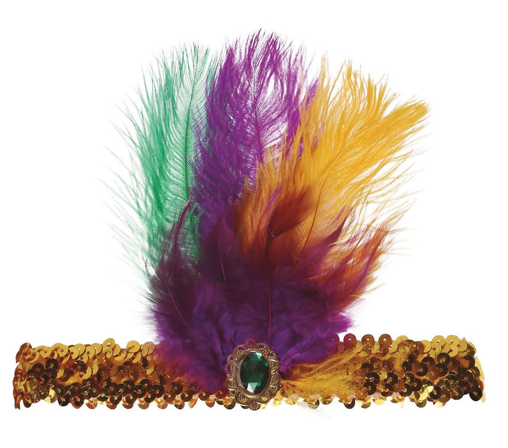Diadema de plumas dorada