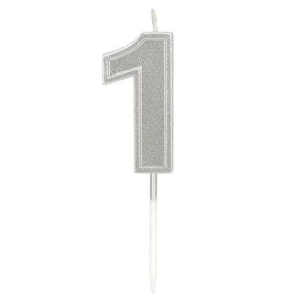Vela Elegant «1» plateada con palito (3 x 4,2 x 0,7 cm)