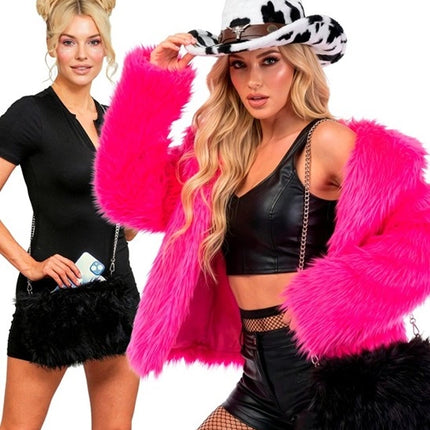 BOLSO DE MANO ALARGADO DE PELUCHE NEGRO