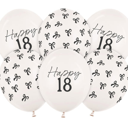 18 Jaar Ballonnen Zwart Wit Strik 30cm 6st van Partydeco koop je bij Partywinkel