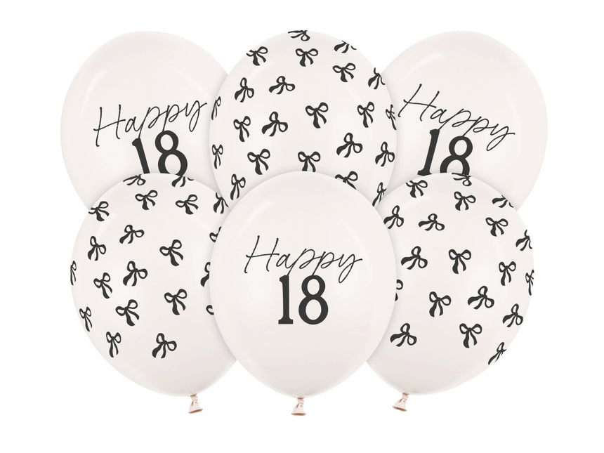 18 Jaar Ballonnen Zwart Wit Strik 30cm 6st van Partydeco koop je bij Partywinkel