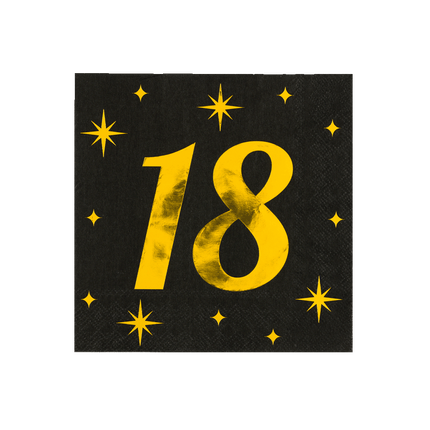 18 Jaar Servetten Zwart Goud 19cm 16st - Partywinkel - 8716764238055