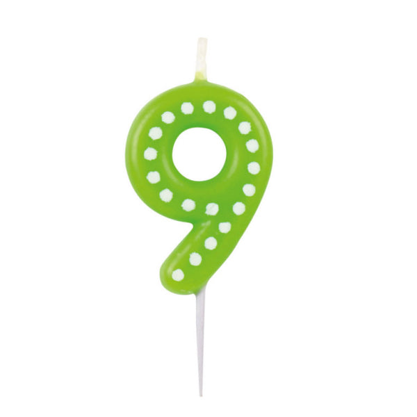 9 Vela Puntos Verdes 6,5cm