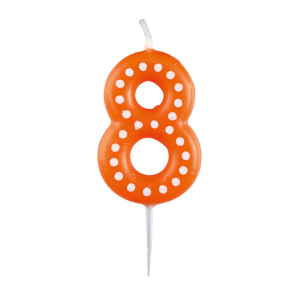 8 Vela Puntos Naranja 6,5cm