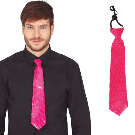 Corbata Rosa Neón Purpurina 37cm