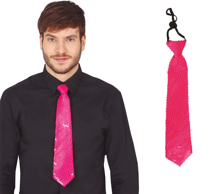 Corbata Rosa Neón Purpurina 37cm
