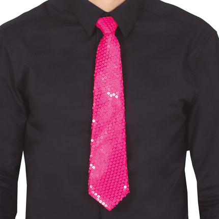Corbata Rosa Neón Purpurina 37cm