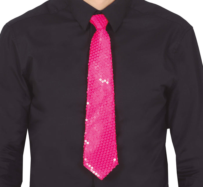Corbata Rosa Neón Purpurina 37cm