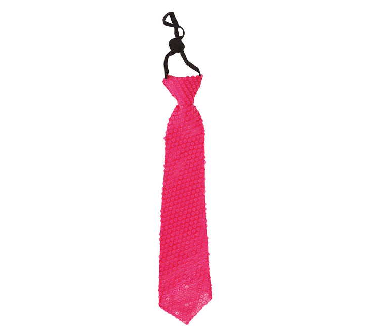 Corbata Rosa Neón Purpurina 37cm