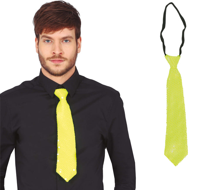 Corbata Amarillo Neón Purpurina 37cm