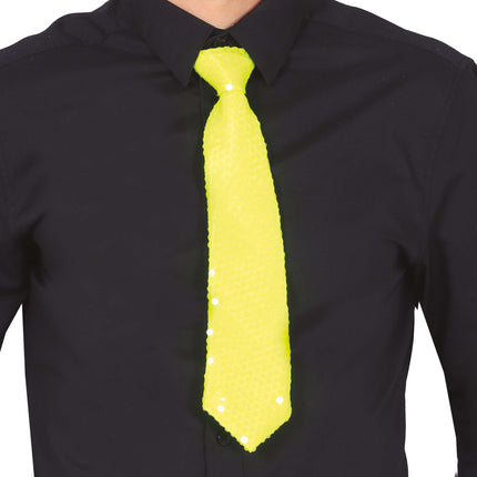 Corbata Amarillo Neón Purpurina 37cm