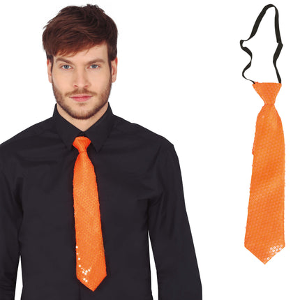 Corbata Naranja Neón Purpurina 37cm