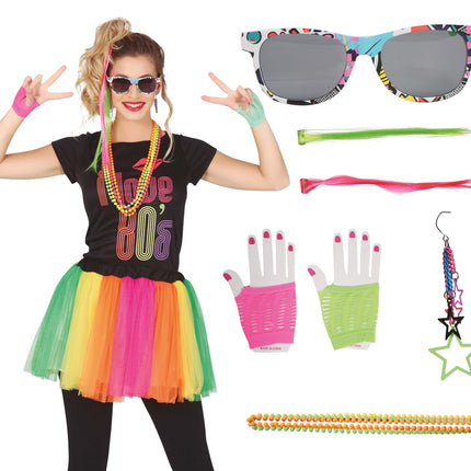 Juego de accesorios Neón 80s 8 piezas