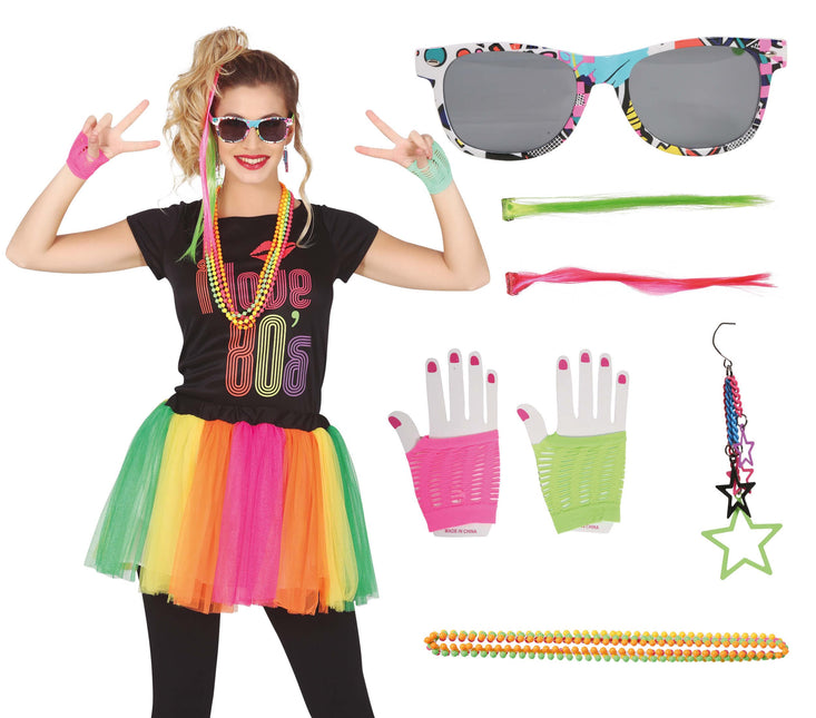 Juego de accesorios Neón 80s 8 piezas
