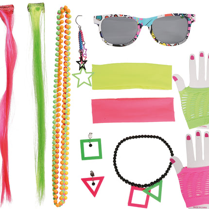 Juego de accesorios Neón 80s 8 piezas
