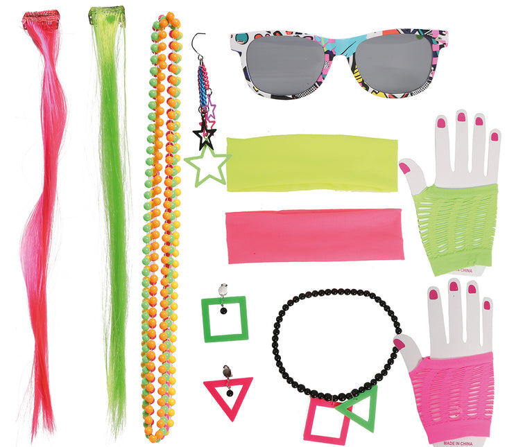 Juego de accesorios Neón 80s 8 piezas