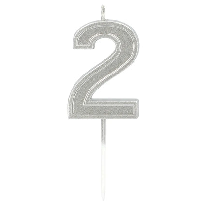 Vela Elegant «2» plateada con palito (3 x 4,2 x 0,7 cm)