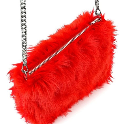 BOLSO DE MANO ALARGO DE PELUCHE ROJO
