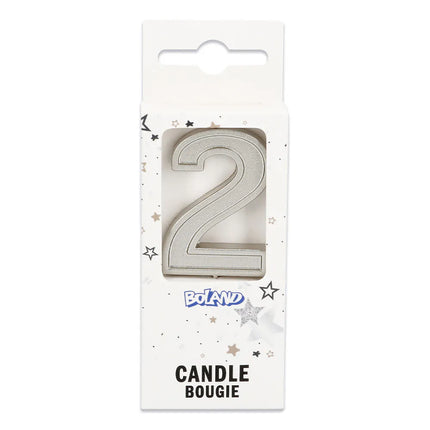Vela Elegant «2» plateada con palito (3 x 4,2 x 0,7 cm)