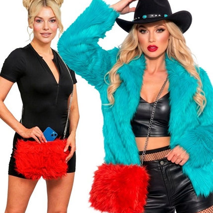 BOLSO DE MANO ALARGO DE PELUCHE ROJO