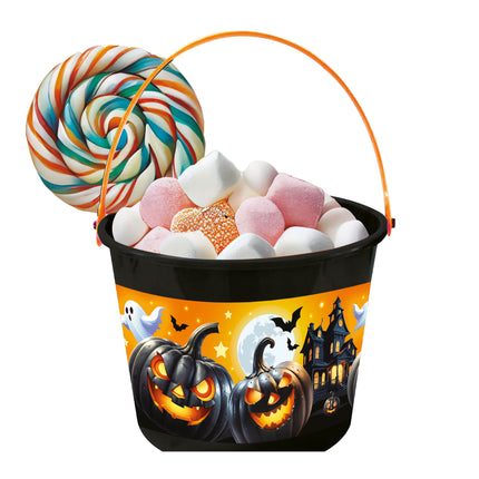 Cesta de Halloween negra con golosinas