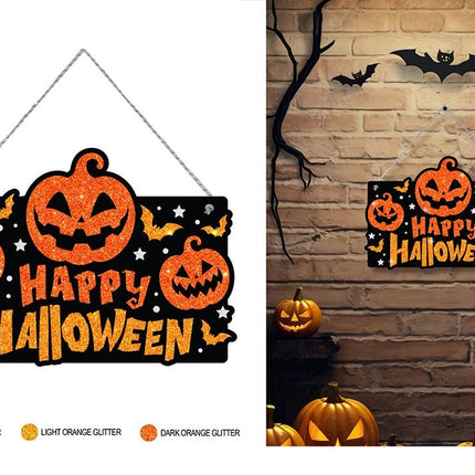Cartel de Halloween para la puerta con purpurina, 37 cm