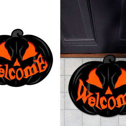 Felpudo de Halloween con calabaza negra