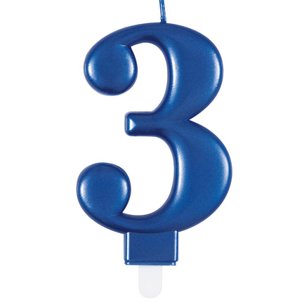 Vela de Cumpleaños Número 3 Azul Metalizado