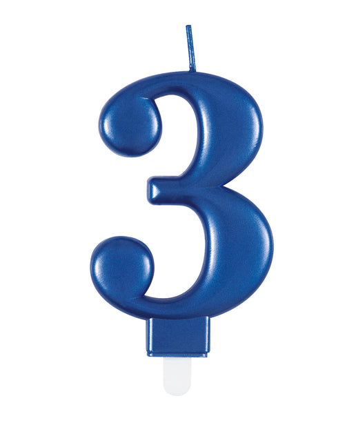 Vela de Cumpleaños Número 3 Azul Metalizado