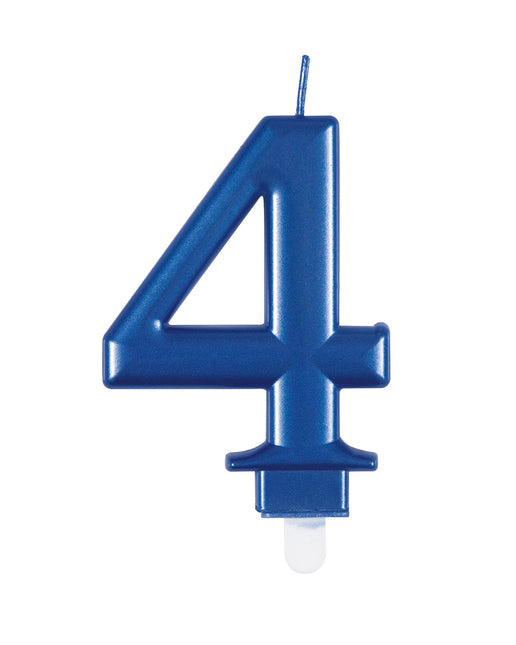 Vela de Cumpleaños Número 4 Azul Metalizado