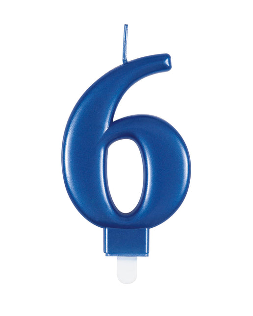 Vela de Cumpleaños Número 6 Azul Metalizado