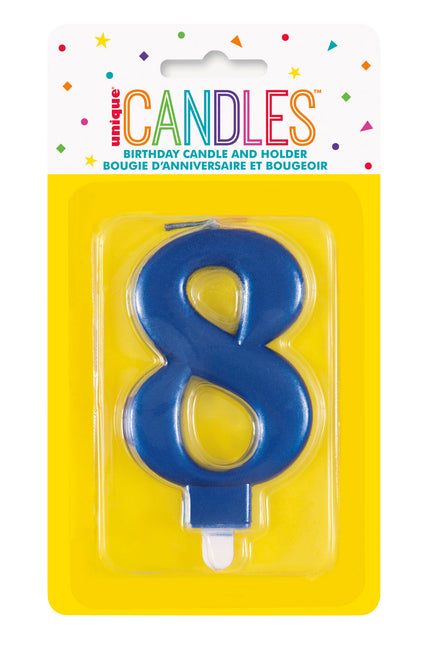 Vela de Cumpleaños Número 8 Azul Metalizado