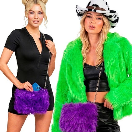 BOLSO DE MANO ALARGO DE PELUCHE MORADO