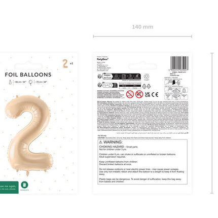 2 Jaar Cijfer Ballon Beige Leeg 72cm van Partydeco koop je bij Partywinkel