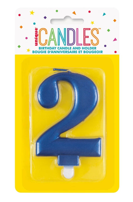 2 Jaar Kaars Blauw 12cm van Unique koop je bij Partywinkel