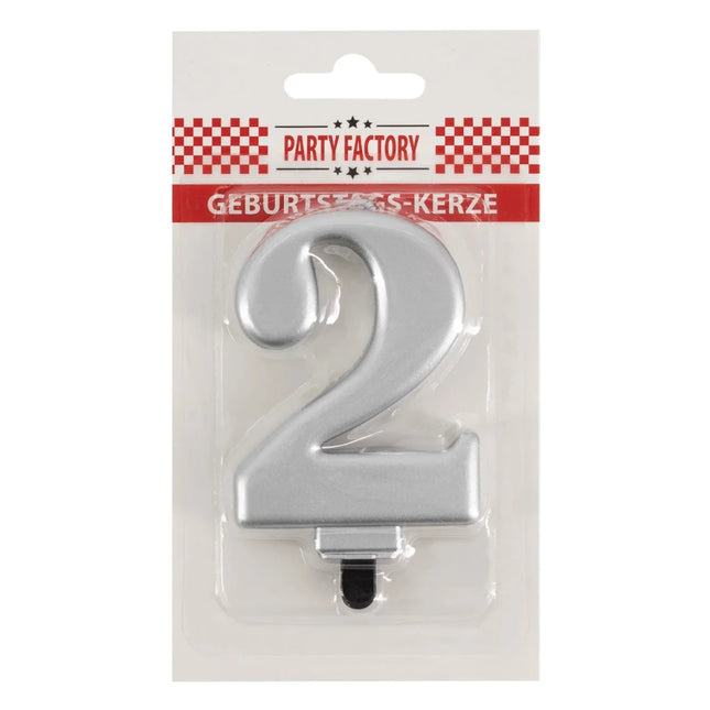 2 Jaar Kaars Zilver Metellic 7cm van VDV Benefit koop je bij Partywinkel